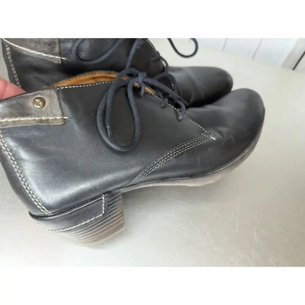 Pikolinos Womens Booties Black Leather Ankle Boots Victorian Tie Size 38
